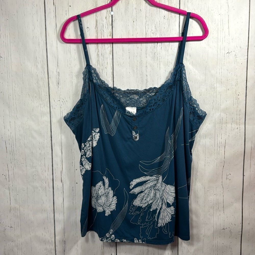 Soma Cool Nights Lace Trim Sleep Soft Teal Blue Lightweight Cami Tank Top